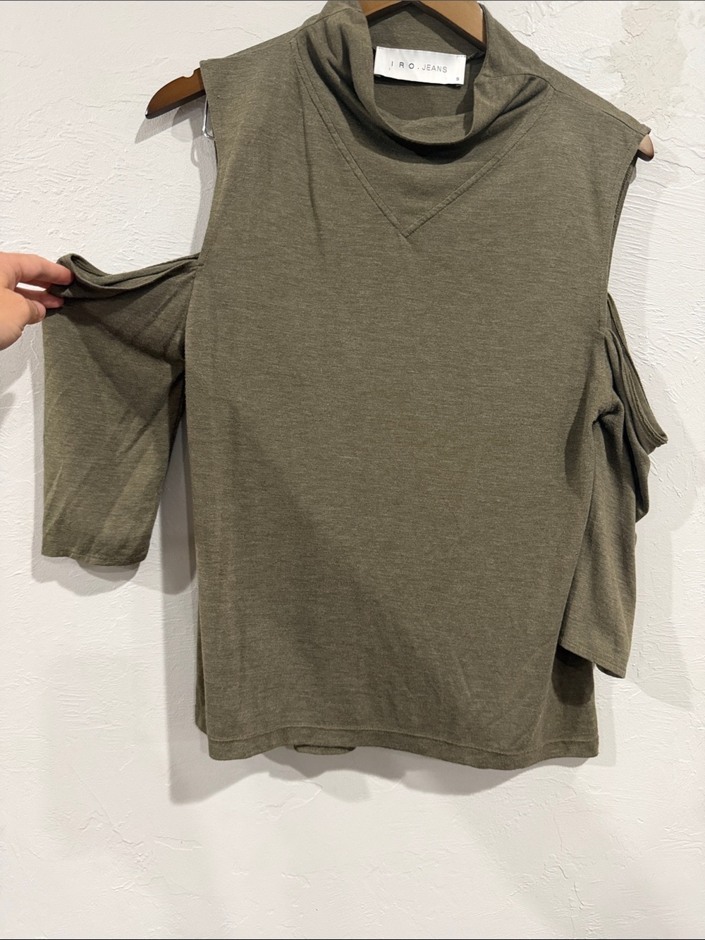IRO JEANS Olive Green Adama Cold-Shoulder Mock-Neck Top- Size Small
